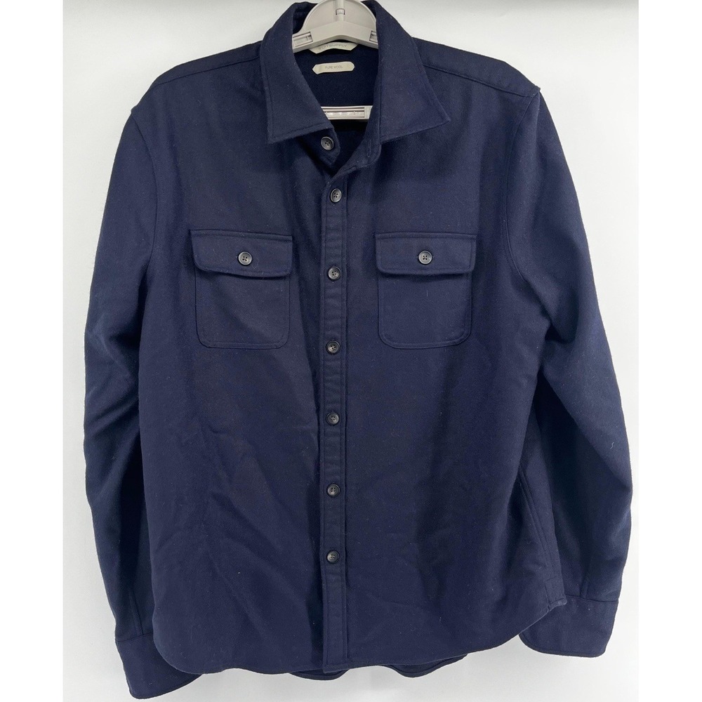 Suitsupply Shirt Mens Sz XL Blue Pure Wool Flannel Over Shirt Button Pockets